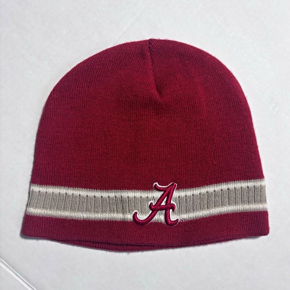 Alabama Crimson Tide Beanie Hat Collegiate Headwear Script A Red Gray